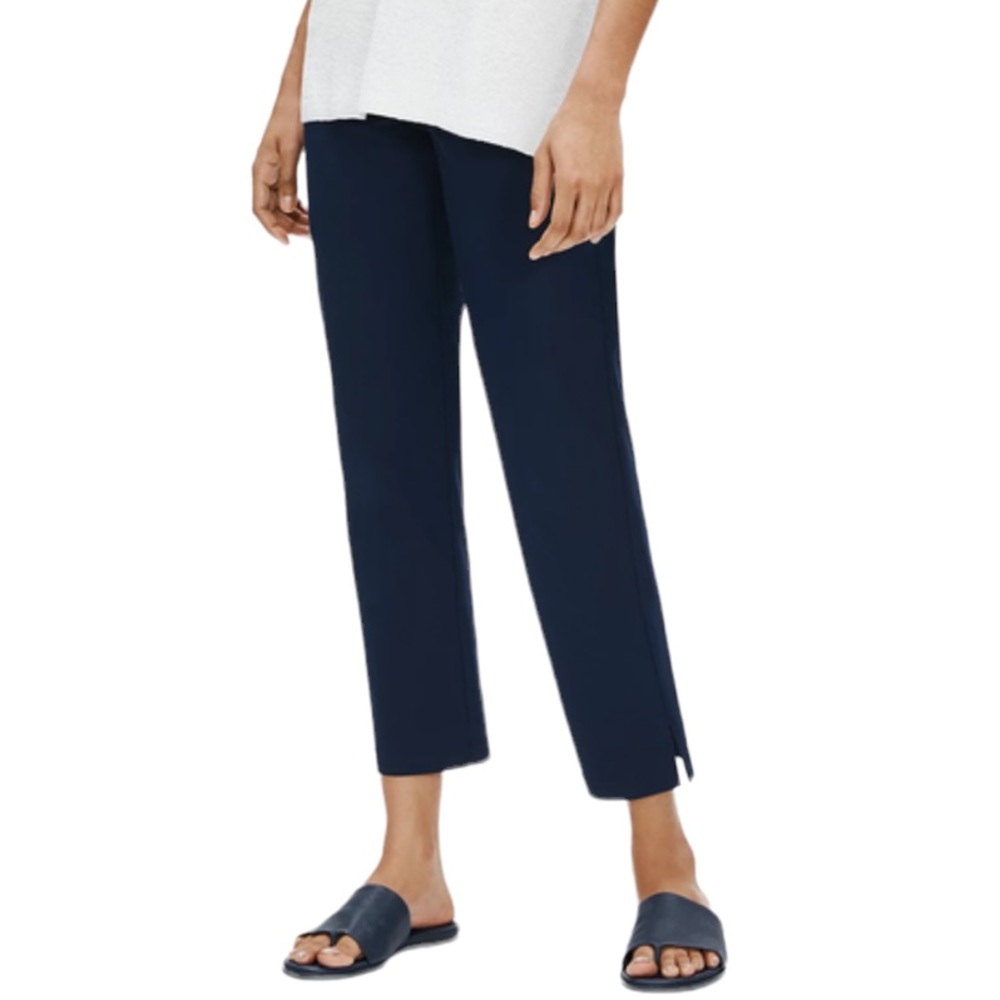 Eileen Fisher XS Dark Denim Cropped Cotton Side Slit Pants G